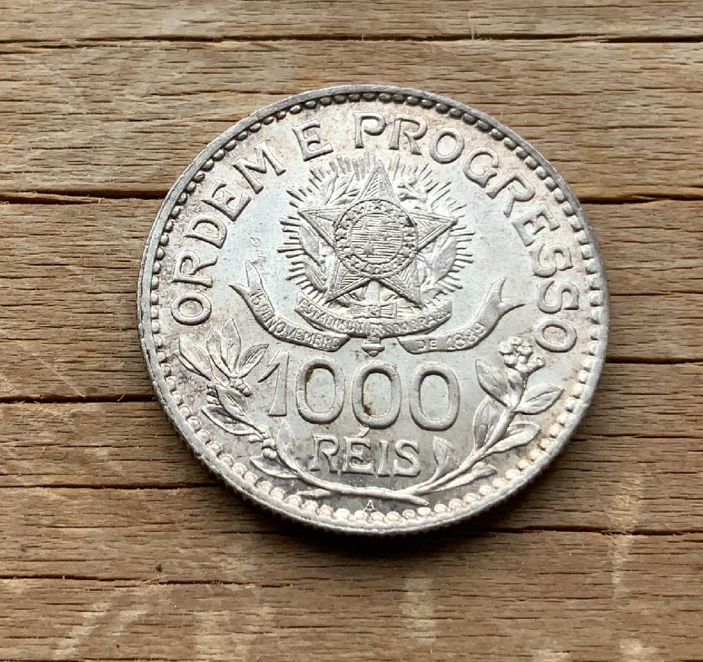 Brazil 1913 1000 Reis .900 silver coin C3714
